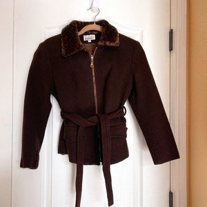 Lorovi Vintage Women's Brown Wool Mid length Coat with Tie Belt (Size S)